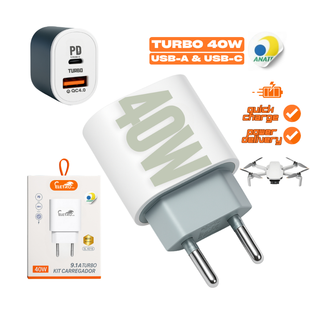 Carregador Usb Turbo 40w Para Drone Dji - Todos Os Modelos