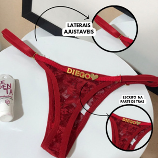 Calcinha Personalizada com Nome e Frase Escrita com Letras douradas e pratas em Oferta na Shopee