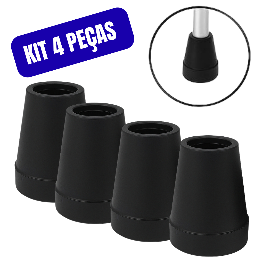 Kit 4 Ponteira Pé De Borracha 7/8" (2,2cm) ou 3/4" (1,9cm) Muleta Bengala Andador e Auxiliar