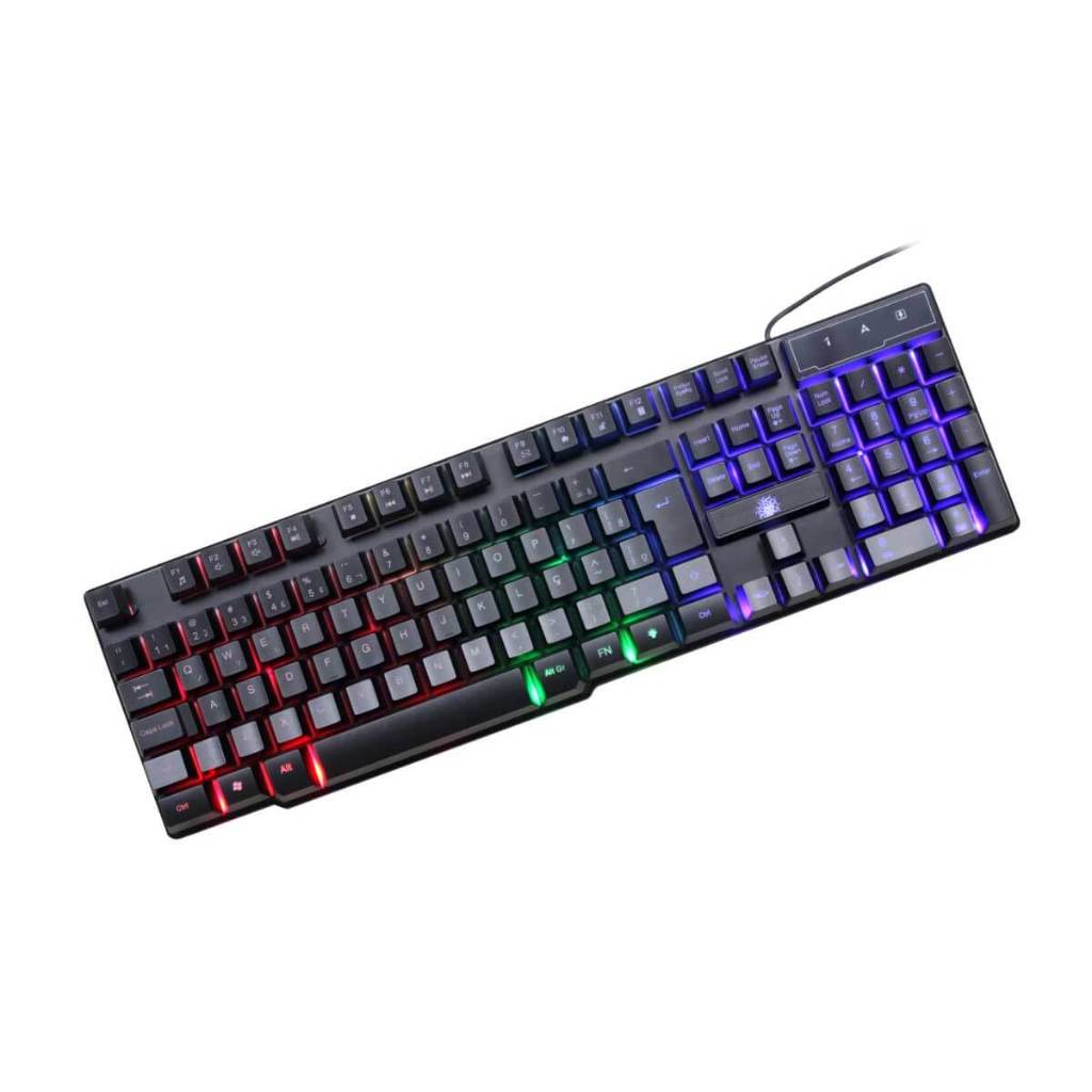 Teclado Gamer Qwerty Português Brasil Cor Preto Com luz RGB