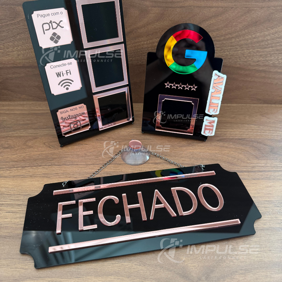 Kit 3 Placas Acrílico Pix Wifi Intagram Avaliação Google Aberto e Fechado Balcão Loja Comercio em Oferta na Shopee