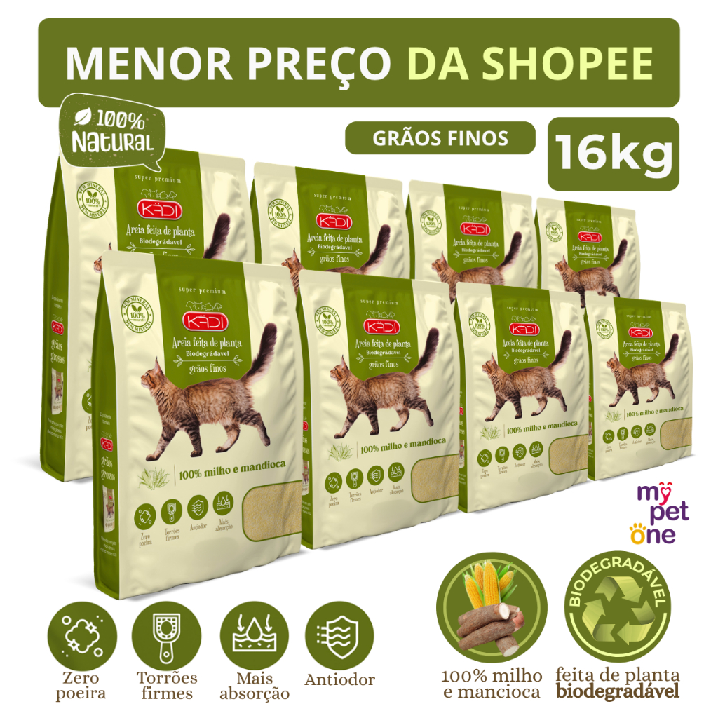 Kit 8 Areia Biodegradável 2 Kg Grãos Mistos - Kadi