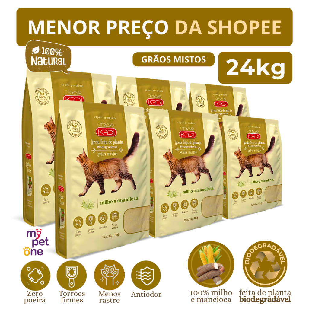 Kit 6 Areia Biodegradável 4 Kg Grãos Mistos - Kadi em Oferta na Shopee
