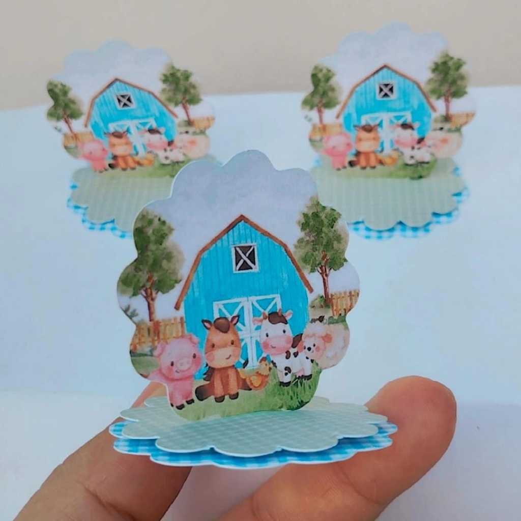 Kit Aplique 3D, 10, 20, 30 ou 40 und. Tag FAZENDINHA AZUL Personalizada Lembrancinhas Festa infantil | Aniversário