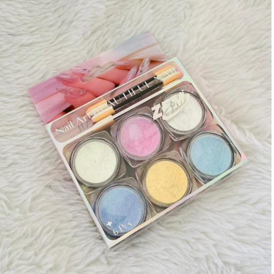 Kit 6 Pó Lua para Unhas Efeito Borboleta e Vidro Aurora Brilho Iridescente Manicure Alongamento Gel