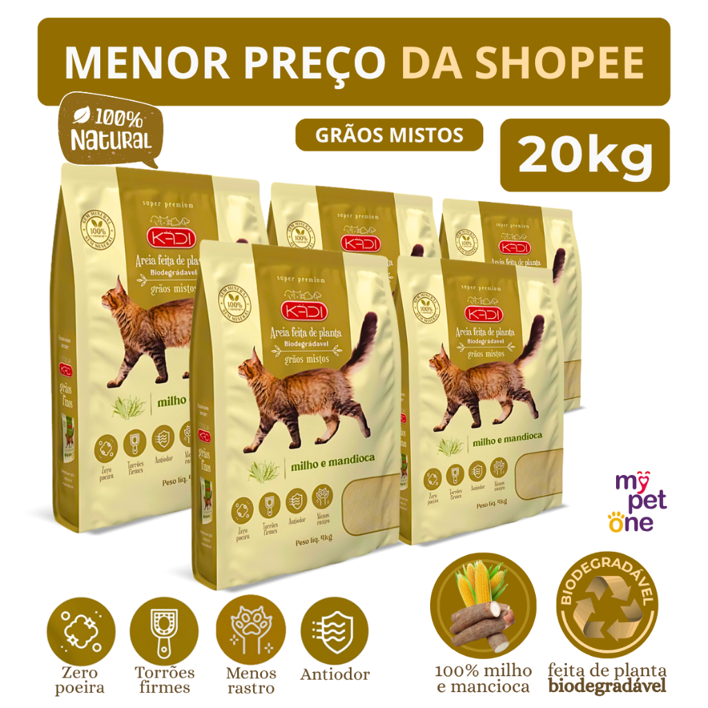 Kit 5 Areia Biodegradável 4 Kg Grãos Mistos - Kadi em Oferta na Shopee