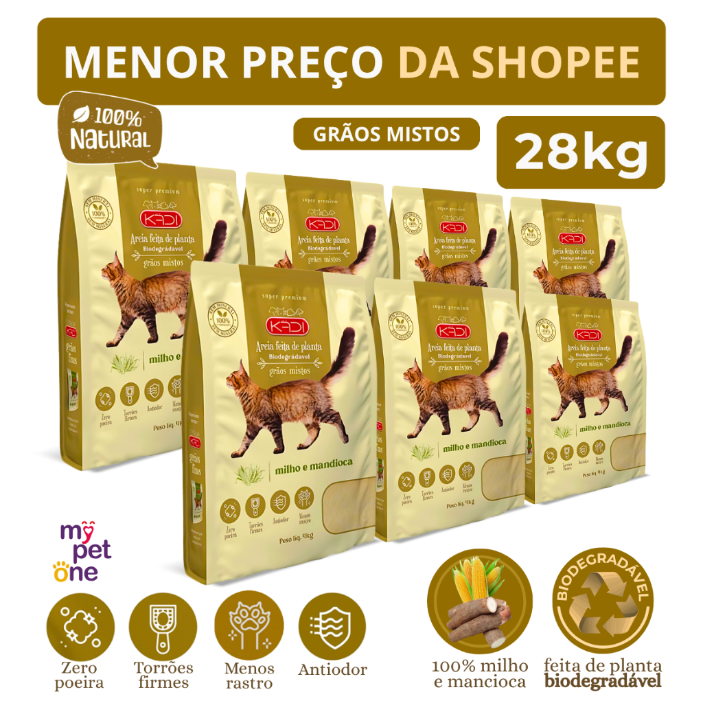 Kit 7 Areia Biodegradável 4 Kg Grãos Mistos - Kadi