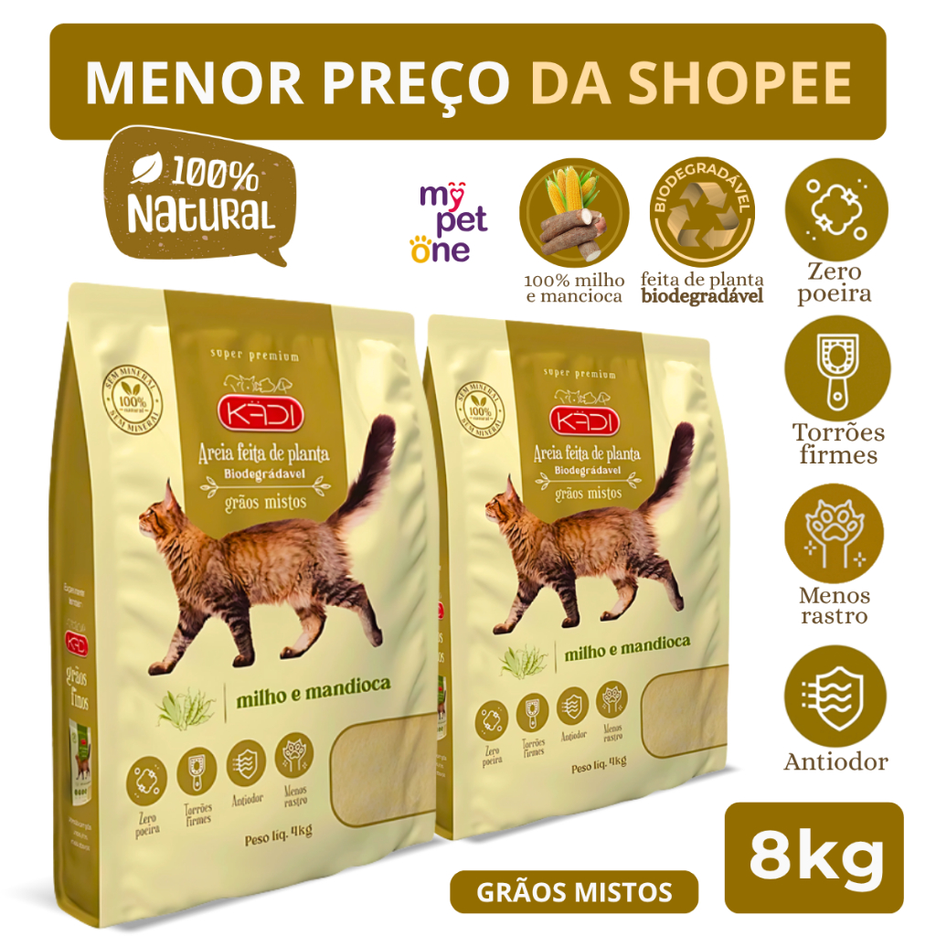 Kit 2 Areia Biodegradável 4 Kg Grãos Mistos - Kadi em Oferta na Shopee