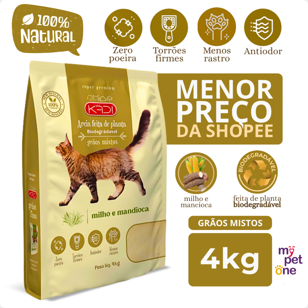 Areia Biodegradável Kadi Grãos Mistos para Gatos - 4Kg em Oferta na Shopee