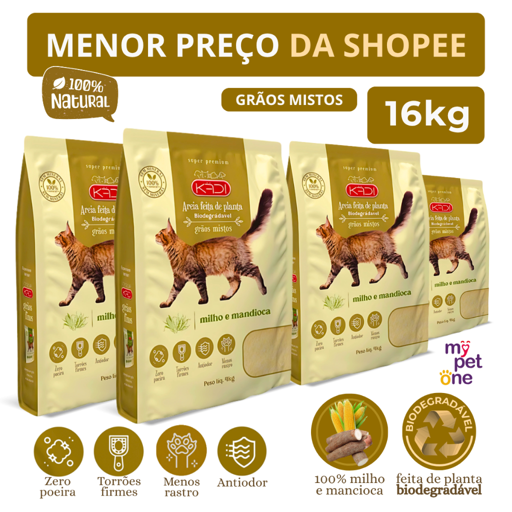 Kit 4 Areia Biodegradável 4 Kg Grãos Mistos - Kadi em Oferta na Shopee