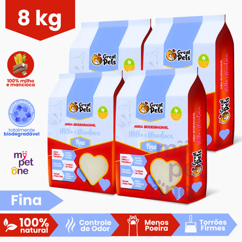Kit 4 Areia Biodegradável Fina 2 Kg para Gatos - Great Pets em Oferta na Shopee