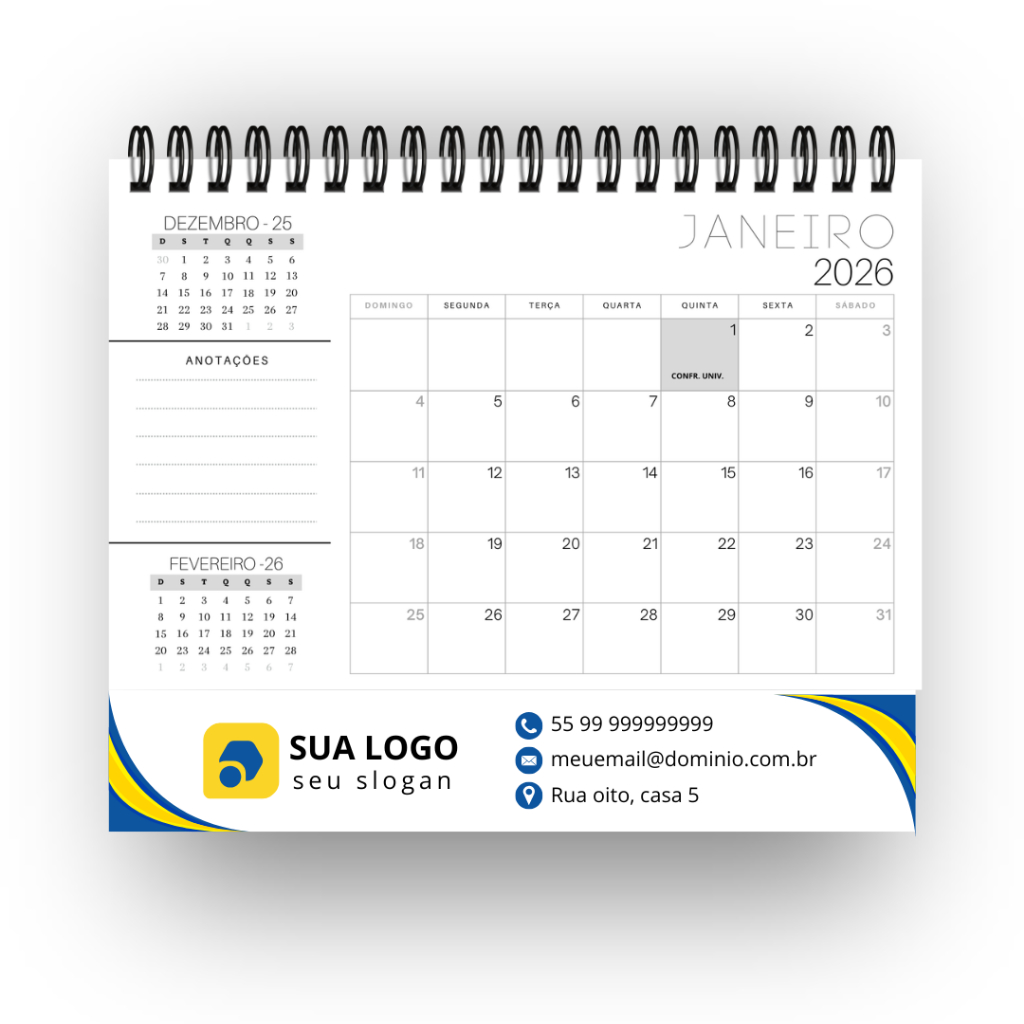 Calendário 2026  De Mesa Com Base Personalizada