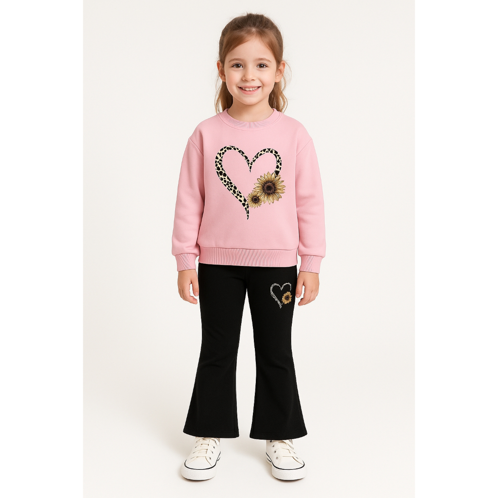 CONJUNTO INFANTIL MOLETOM FLANELADO 100%ALGODÃO QUENTINHO E CONFORTAVÉL CORAÇÃO GIRASSOL