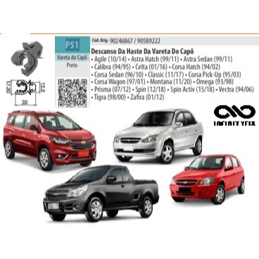 1 Presilha Grampo da Haste Vareta do Capô - Agile Calibra Celta Corsa Montana Omega Prisma Spin Vectra Tigra - 90246867