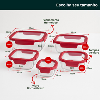 Conjunto 3 Potes de Vidro Herméticos com Tampa de vidro Marmita Fitness 4 travas em Oferta na Shopee