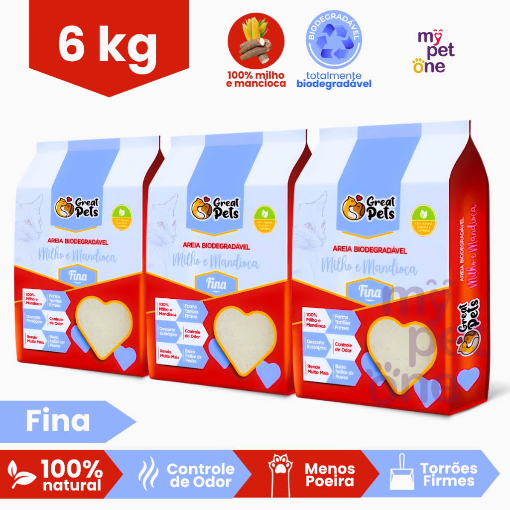 Kit 3 Areia Biodegradável Fina 2 Kg para Gatos - Great Pets em Oferta na Shopee
