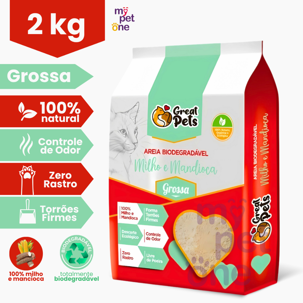 Areia Great Pets para Gatos Biodegradável Grossa - 2 Kg em Oferta na Shopee