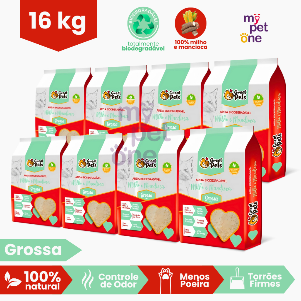Kit 8 Areia Biodegradável Grossa Great Pets para Gatos - 2 Kg em Oferta na Shopee