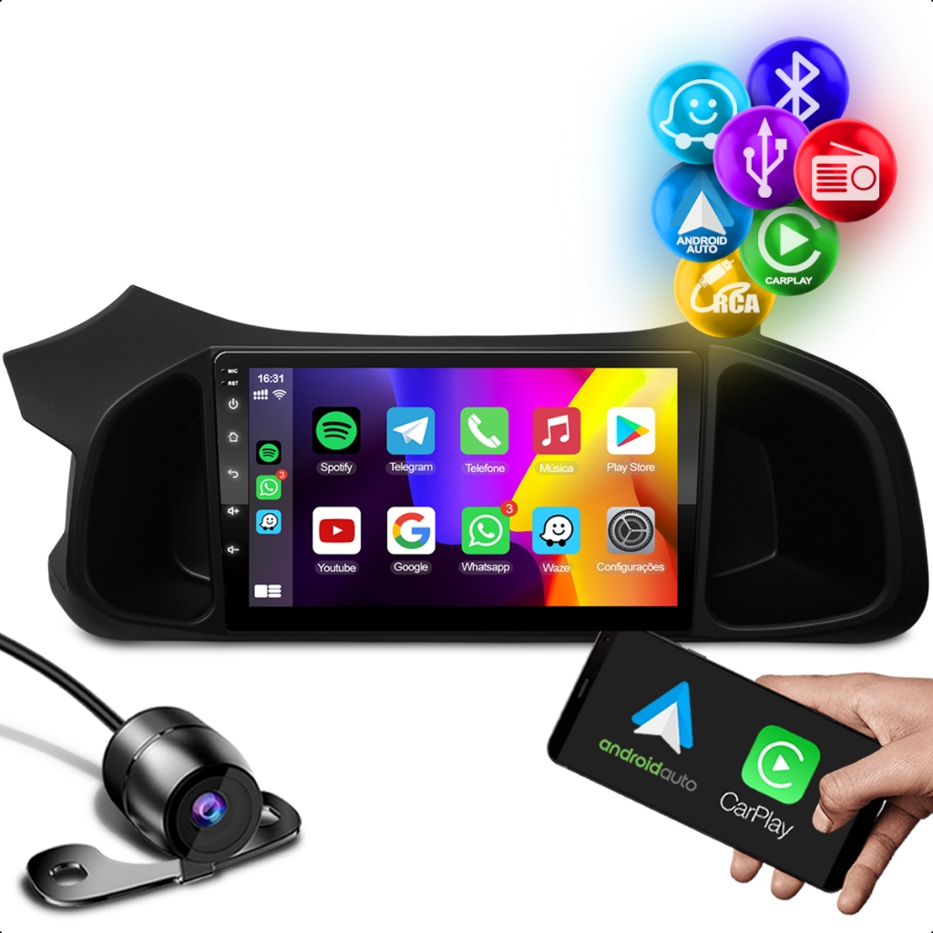 Kit Central Multimídia Android 9 Polegadas 2 Din Carplay Chevrolet Onix Prisma G2 13/19 Onix Joy