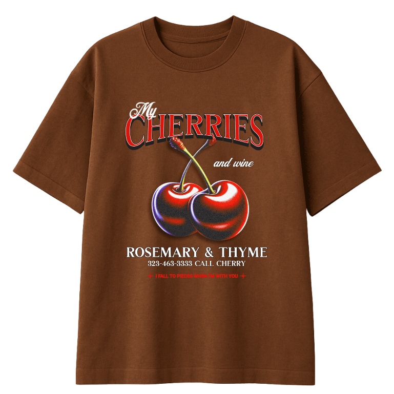 Camiseta Oversized Feminina Streetwear Confortável Algodão "My Cherries" – Casual para Academia | Lançamento Especial
