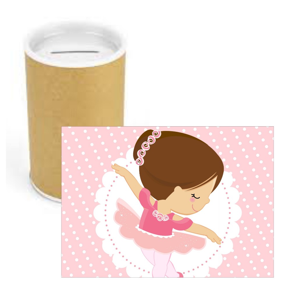 Cofrinho de Papelão + Adesivo Bailarina VÁRIAS CORES - Cofre Lembrancinha Festa Aniversário