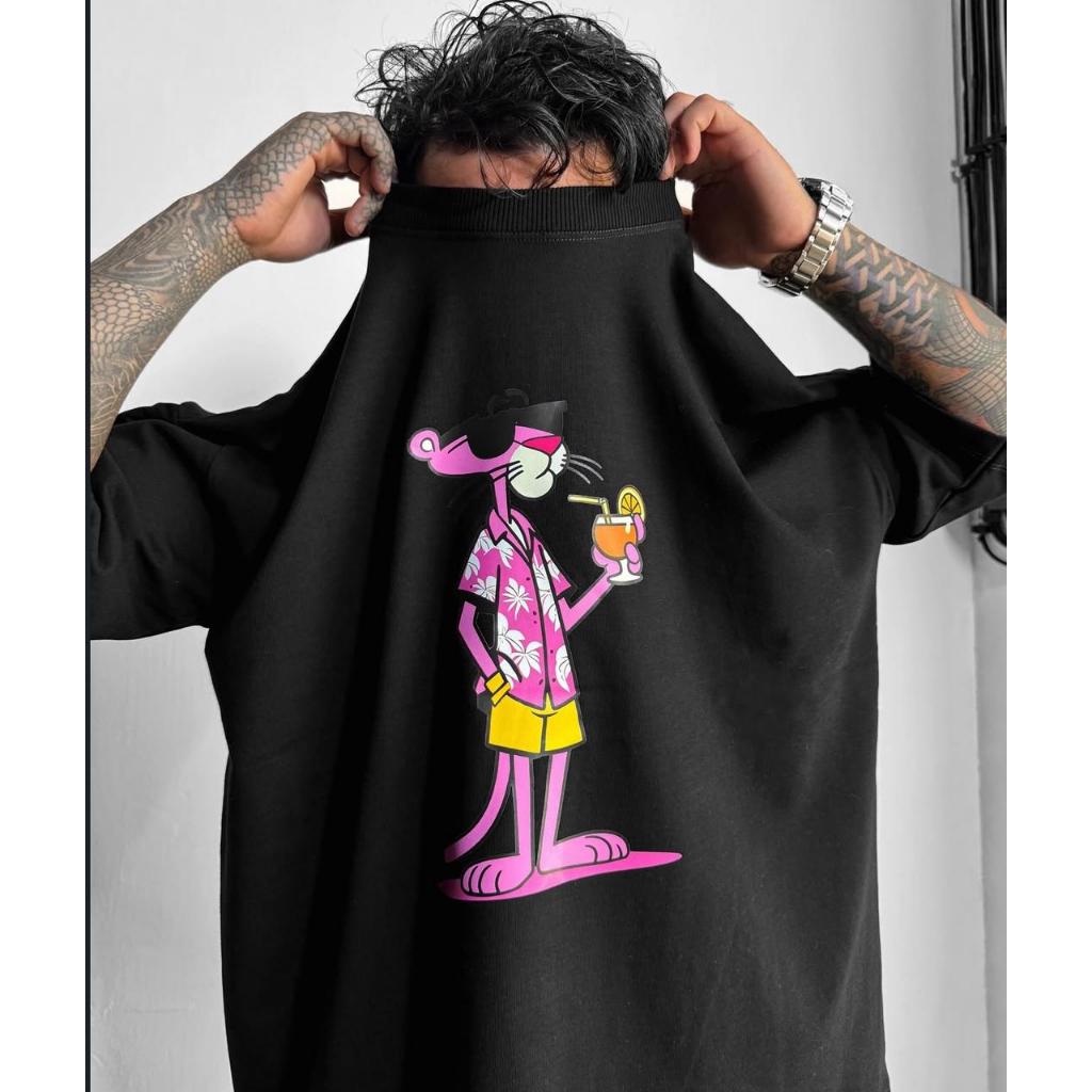 Camiseta Oversized Pantera Cor-de-Rosa Summer Aftersoul Unissex Plus Size P ao G5 100% Algodão