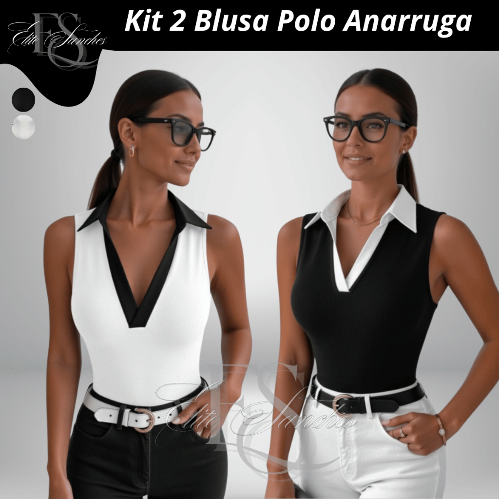 Kit 2 Blusa Polo Regata Feminina Bicolor Canelada Premium Moda Social Básica Casual