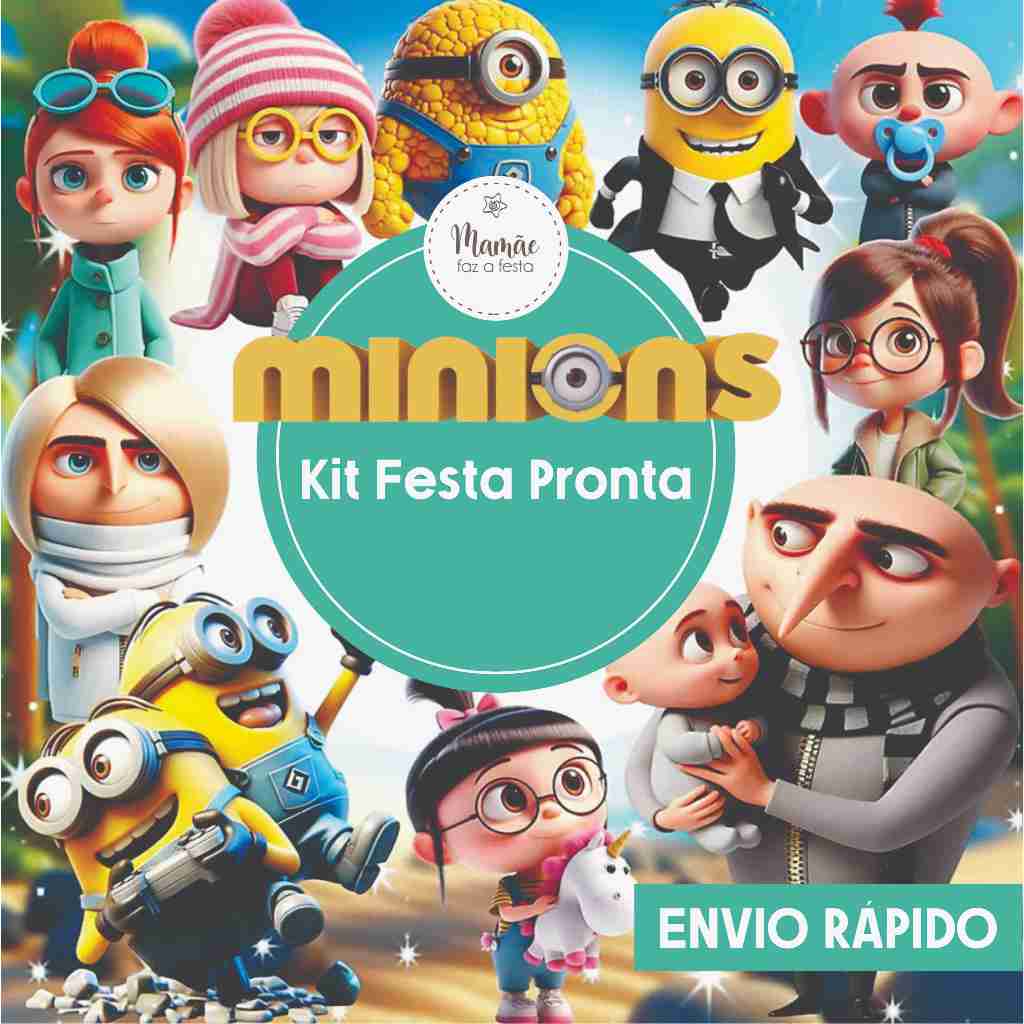 KIT FESTA PRONTA ANIVERSÁRIO E TOPO DE BOLO -  Minions - Mêsversário - Festa