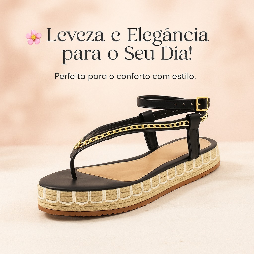 Sandália Feminina Corda Corrente Confortável Blogueira Rasteira Feminina Flatform FLAT918