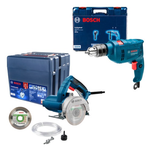 Kit Bosch 220V Serra Mármore GDC 151 + Furadeira GSB 550 RE + Disco + Kit Refrigeração + Maletas