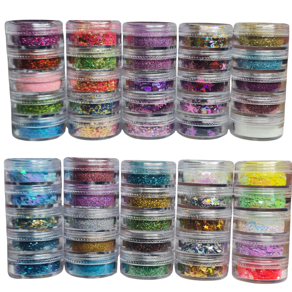 Torre de glitter fino flocado holográfico mix kit de glitter para unhas diy artesanato resina estrelas luas borboletas