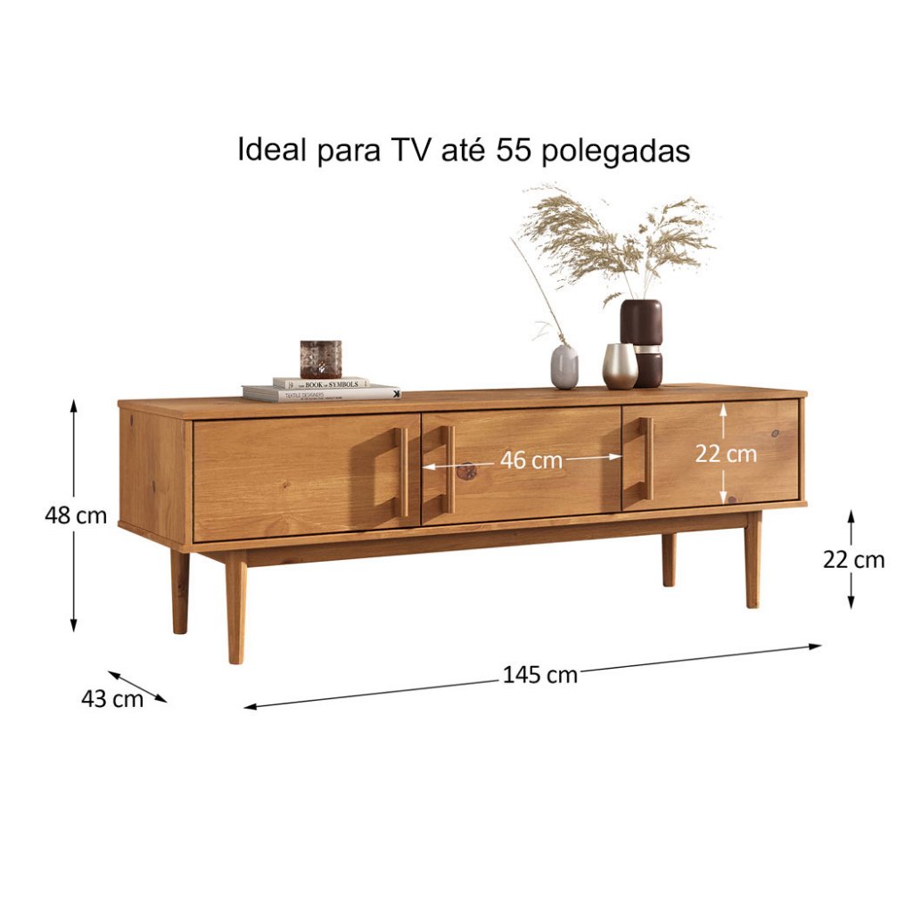 Detalhes do Rack Para Sala 145 cm TV 55 Estreito Madeira Freijó TECCA