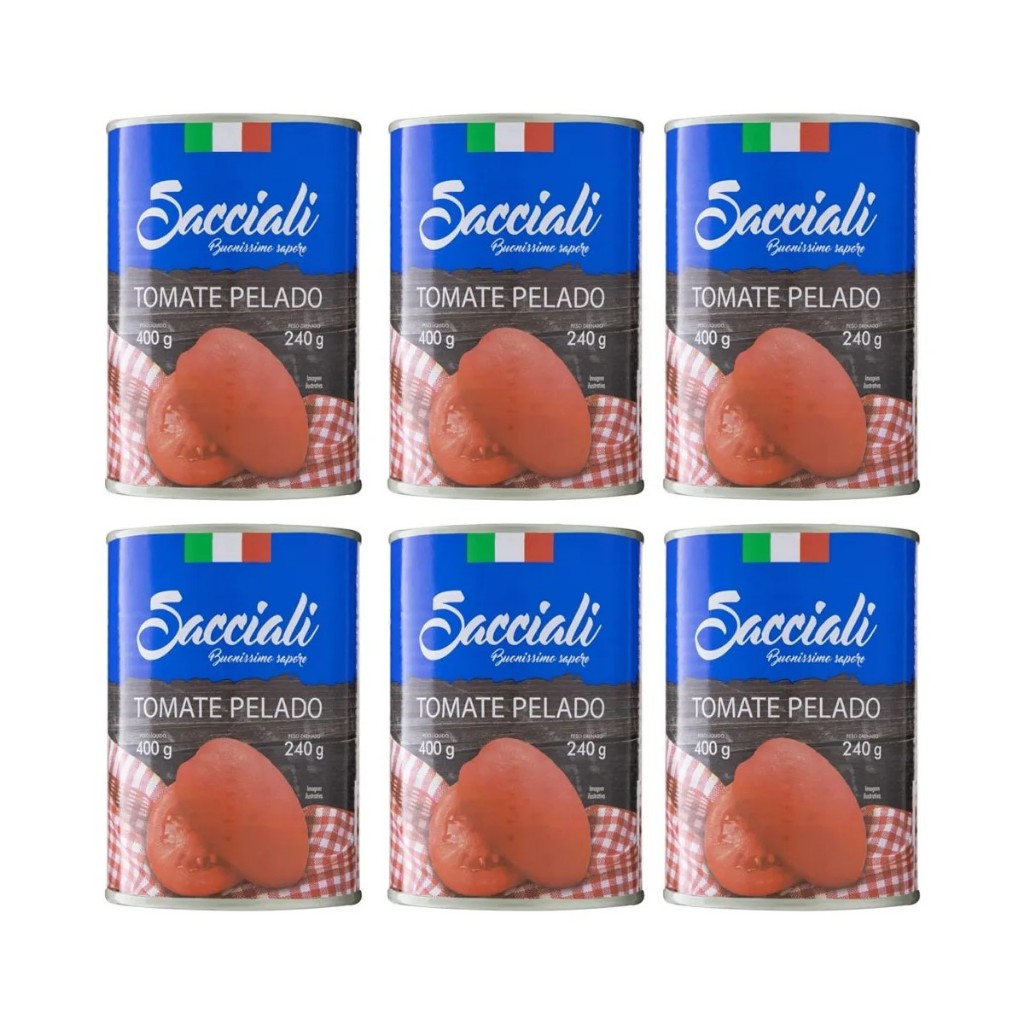 Tomate Pelado Sacciali Inteiro Sem Pele Lata 400g Kit 6Un em Oferta na Shopee