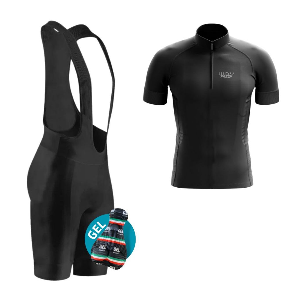 Conjunto Roupa Ciclismo Masculino Camisa Slim Proteção Uv Bretelle Forro Gel Bike Pedal Speed