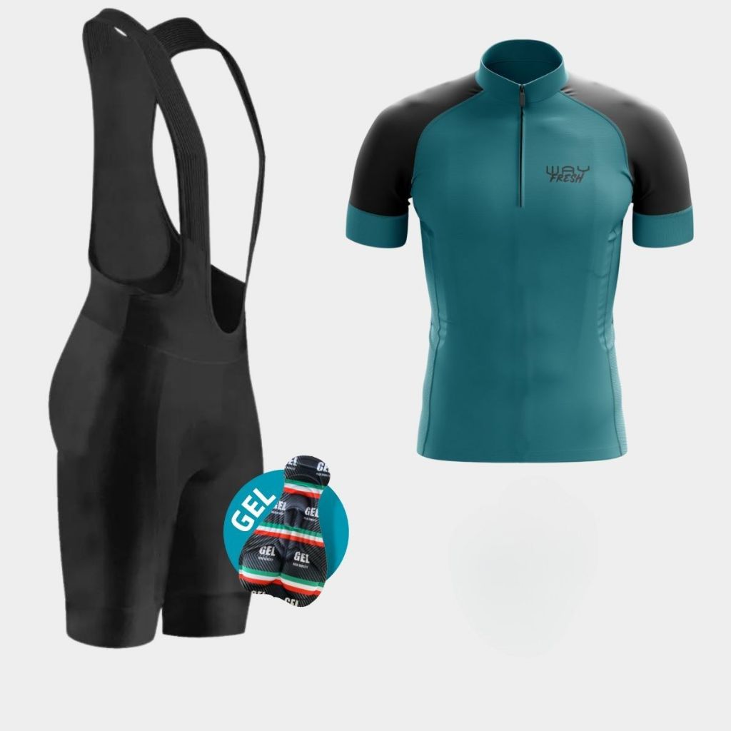 Roupa Ciclismo Masculino Conjunto Camisa Lisa Refrescante Bretelle Forro Gel Bike Pedal Mtb