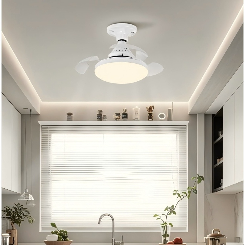 Ventilador de Teto Silencioso 120w Bivolt 3 hélices Retratil Lâmpada de LED 3 cores com Controle