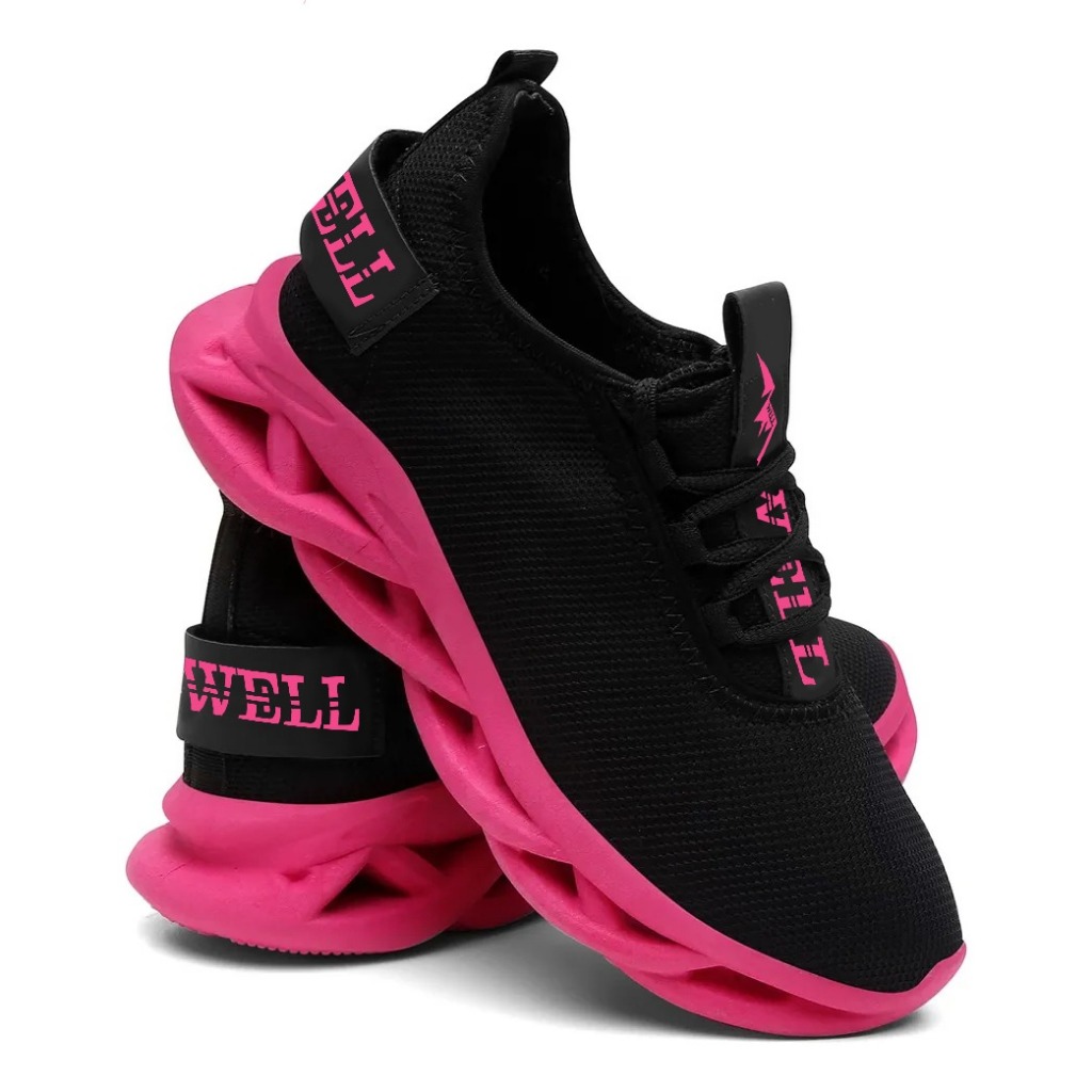 Tênis Feminino Preto Confortável Esportivo Corrida Treino e Caminhada