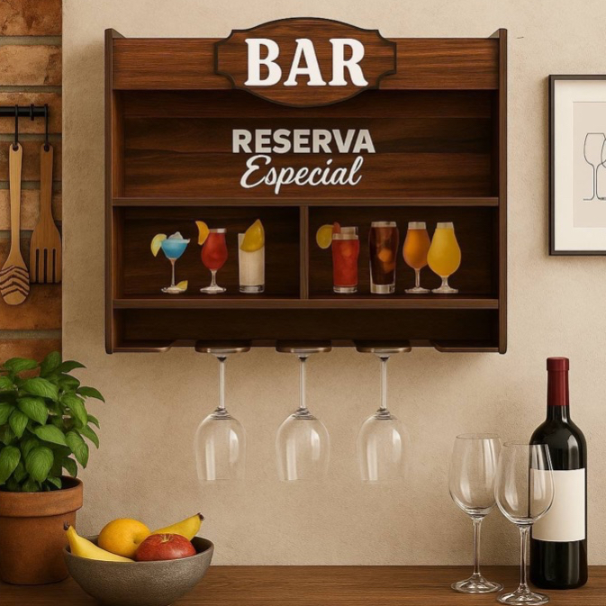 Barzinho Bar Madeira Mdf Suspenso Parede para Taças e garrafas de vinhos  Áreas Gourmet e Áreas churrasco em Oferta na Shopee