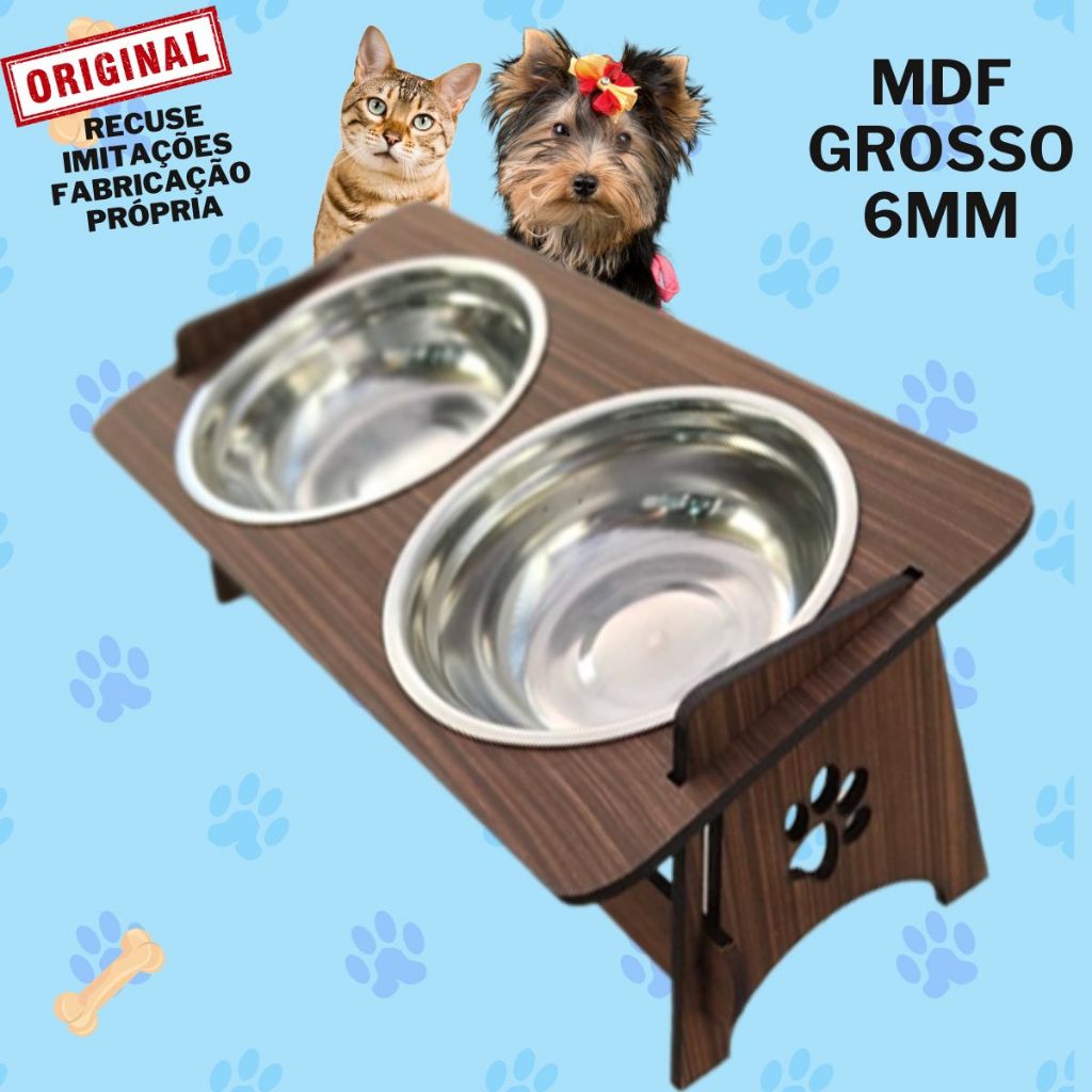 Comedouro Pet Elevado Com TAMPAS Gato E Cachorro com Tigelas Inox