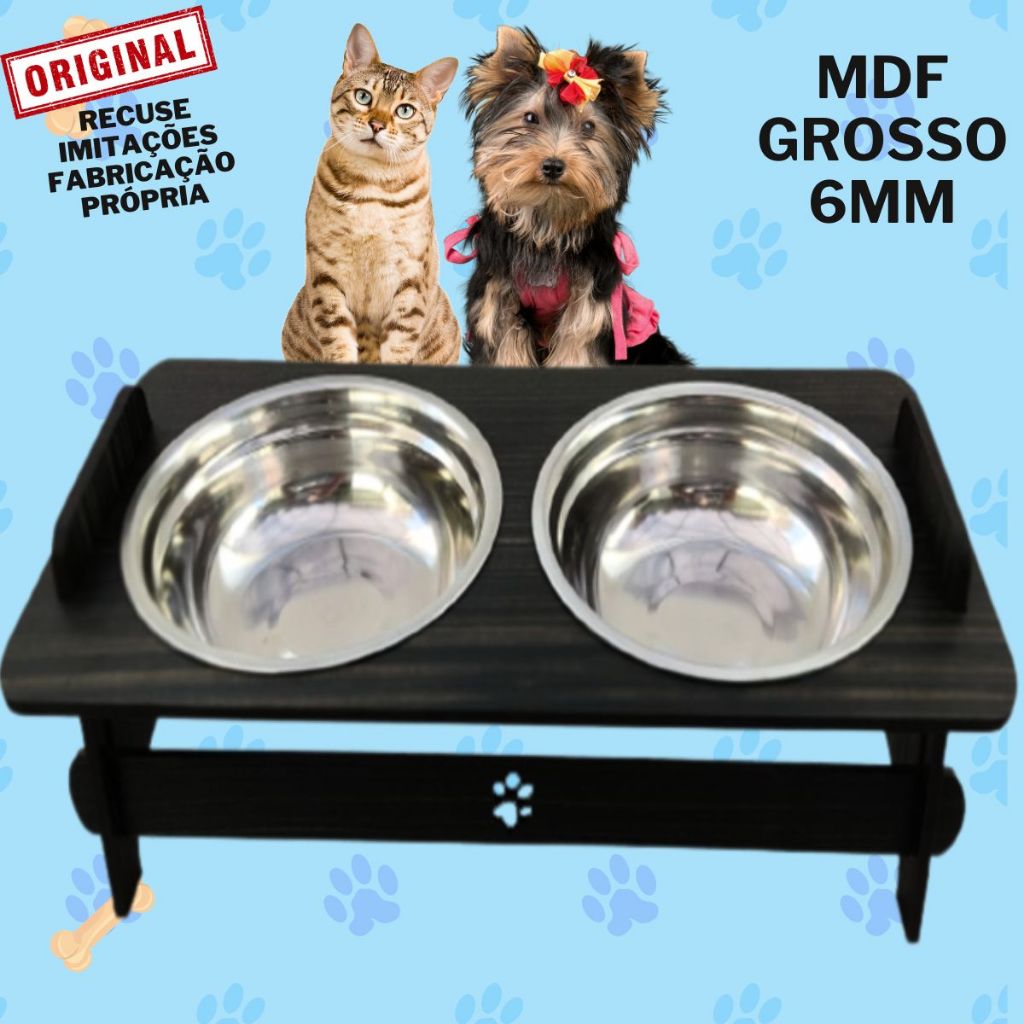 Comedouro para Cão e Gato Elevado Com TAMPAS  Com Tigelas Inox