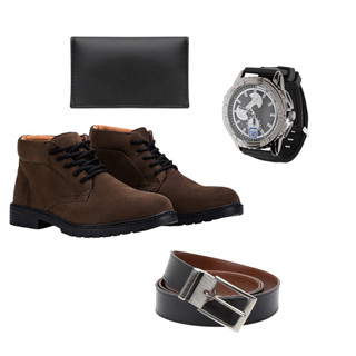 Kit Masculino com Bota, Cinto, Carteira e Relógio Analógico – Estilo e Elegância no Dia a Dia
