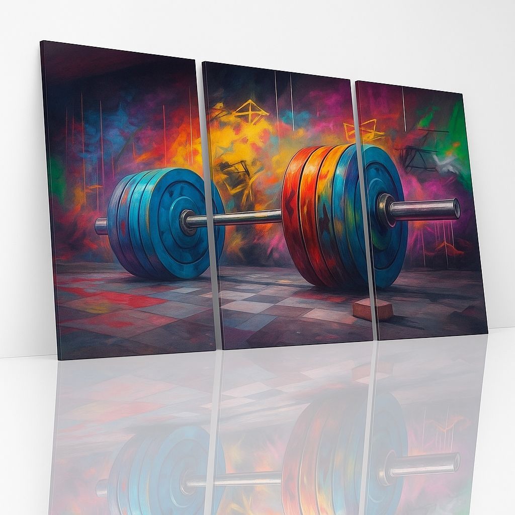 Quadro Decorativo Academia Musculação Crossfit Haltere Colorido 3 Peças
