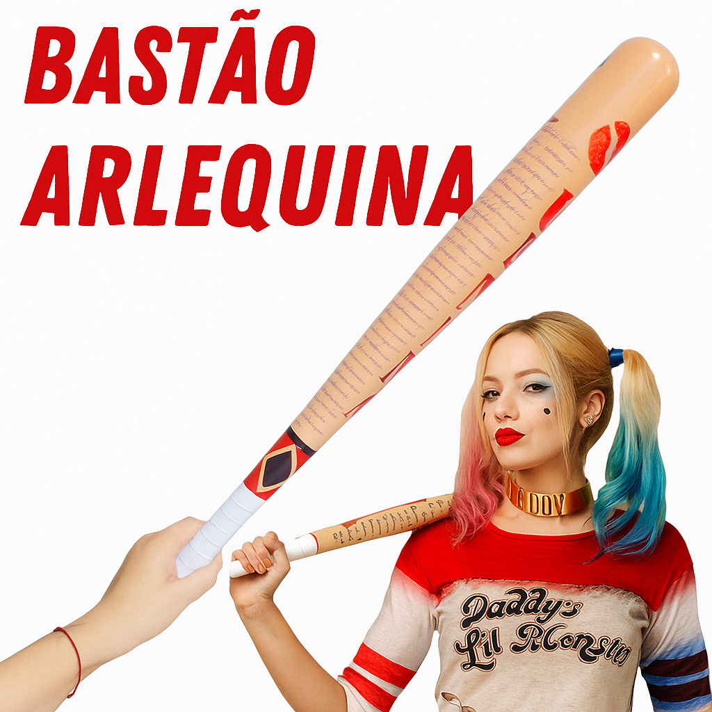 Fantasia Arlequina Taco Bastão Good Night Peruca Esquadrão Suicida Halloween Dia das Bruxas Festa à Fantasia Estilo Geek