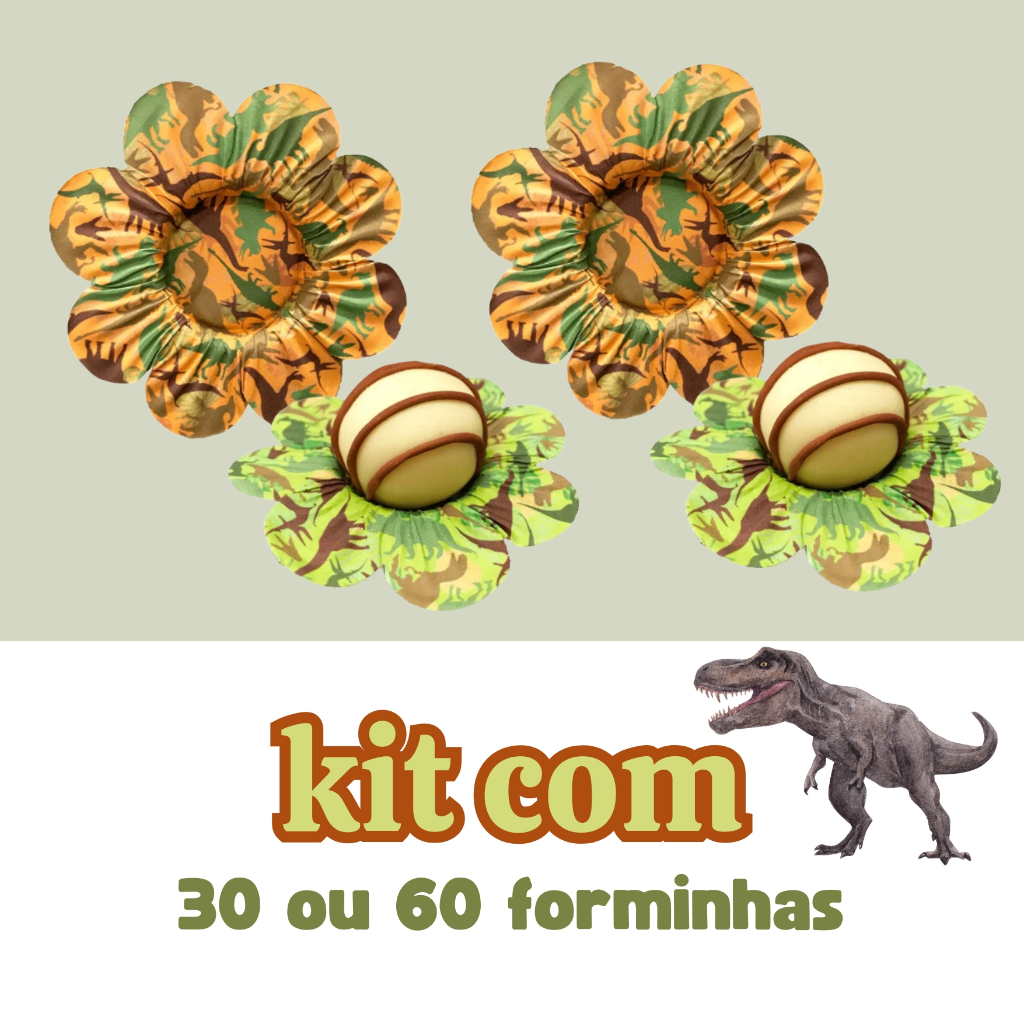 Kit com 30 ou 60 Forminhas Festa Dinossauro para Bombons Docinhos Doces Finos | Linha Luxo Piffer