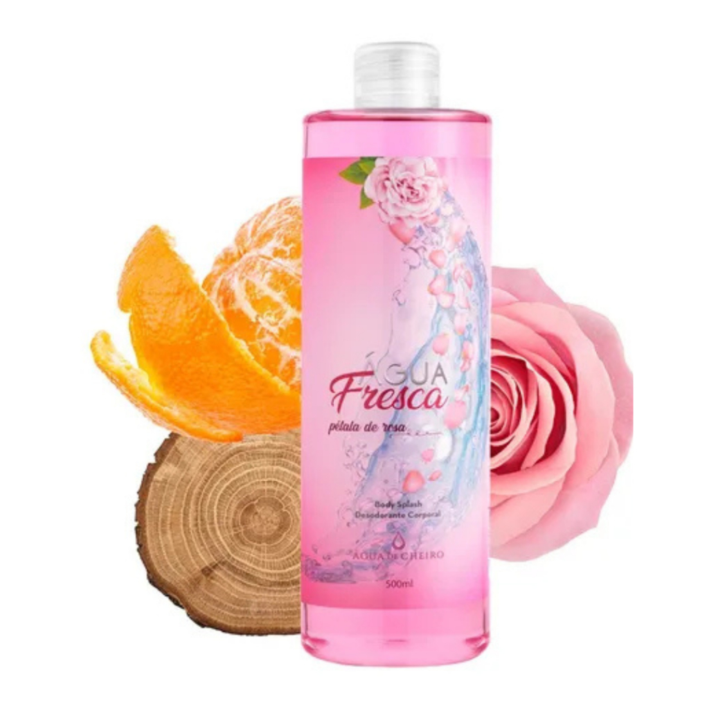 Body Splash Água Fresca Pétala de Rosa 500ml Água de Cheiro Floral Leve Delicado Vem C/ Válvula