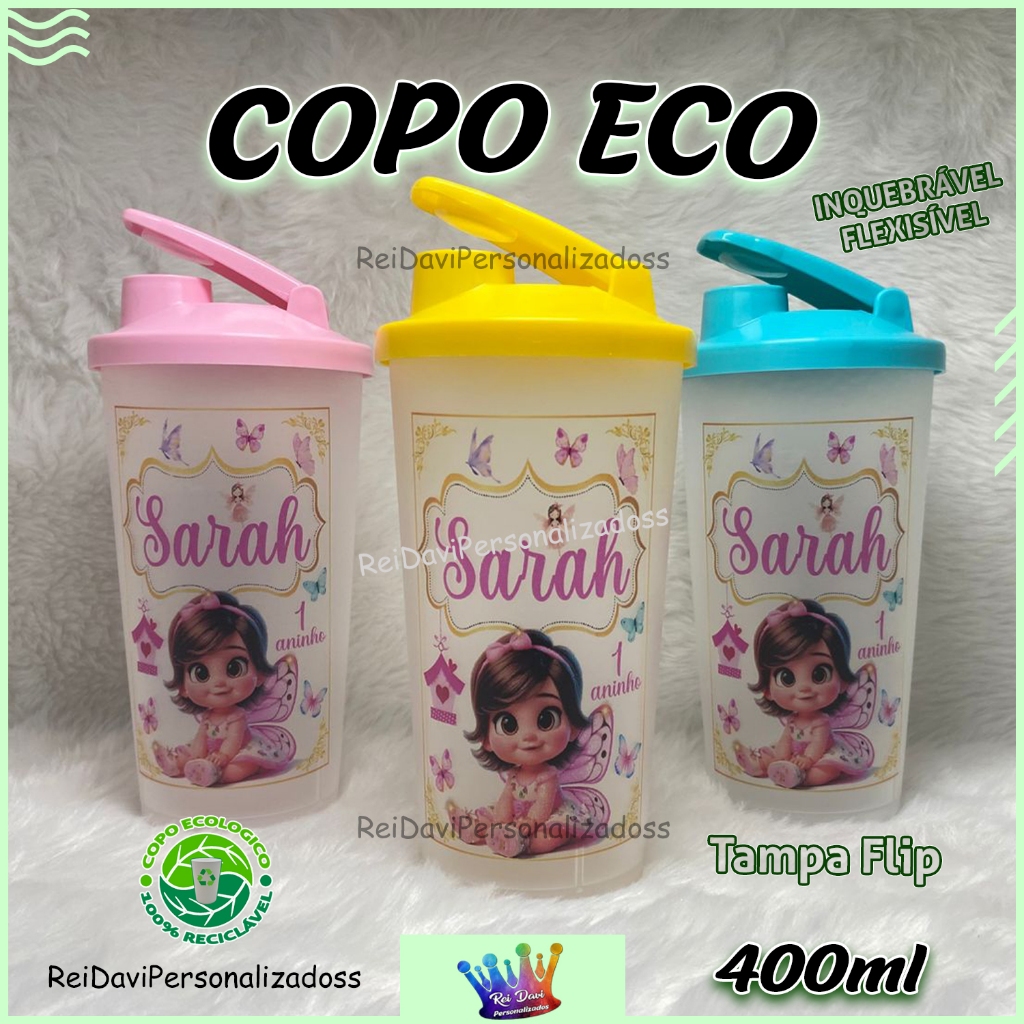 Copos ECOLÓGICOS 400ml Com Tampa FLIP - PERSONALIZADOS (qualquer tema) em Oferta na Shopee