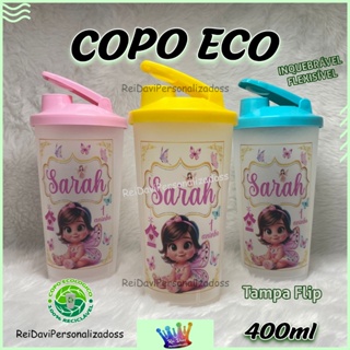 Copos ECOLÓGICOS 400ml Com Tampa FLIP - PERSONALIZADOS (qualquer tema) em Oferta na Shopee
