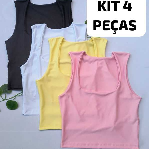 kit 4 blusa regata femenina decote quadrado tecido suplex forro duplo tamanho unico M 36/42