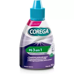 Corega Pó Fixador de Dentaduras de Uso Diário 3 em 1 Sabor Menta 50g