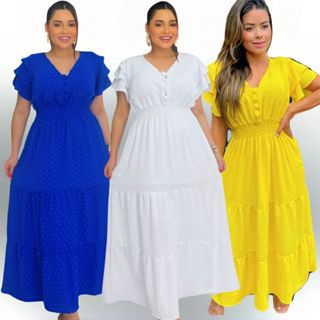 Vestido Feminino Longo em Tecido Duna Pipoca em Tamanho G1 Plus Zise Manga Curta Possui Bojo em Oferta na Shopee